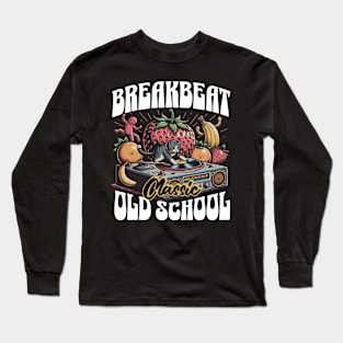 BREAKBEAT  - Cat Dj and Fruit Platter (White) Long Sleeve T-Shirt